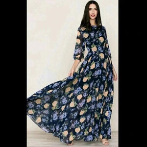 Yumi Kim Floral Maxi Dress - Navy and Yellow - Spring